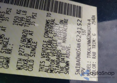 2010 Nissan Armada Platinum z USA, uszkodzony, nr VIN 5N1BA0ND5AN624152